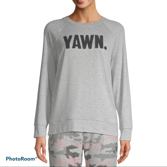 Secret treasure gray Yawn graphic sweats pyjama  top Sz L - Picture 1 of 6